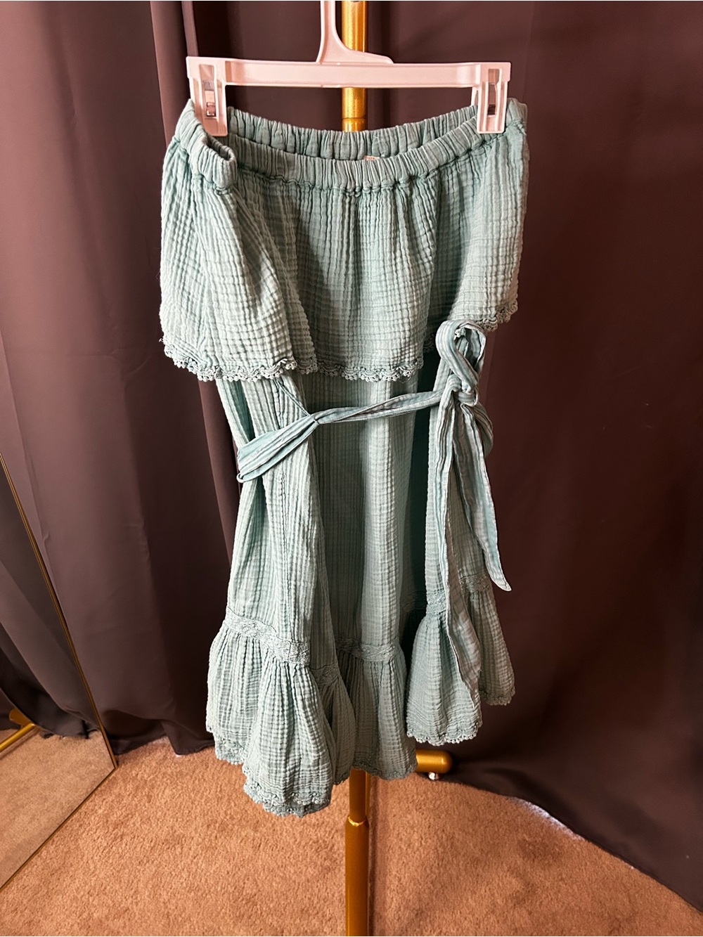 Anthropologie Light Blue Tube Dress with Tie Waist